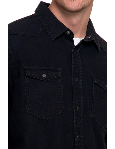 Koszulki, topy, koszule - Koszula męska jeansowa denim klasyczna CZARNY - produkt 3