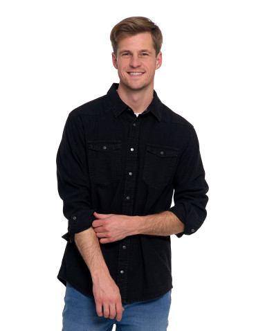 Koszulki, topy, koszule - Koszula męska jeansowa denim klasyczna CZARNY - produkt 4