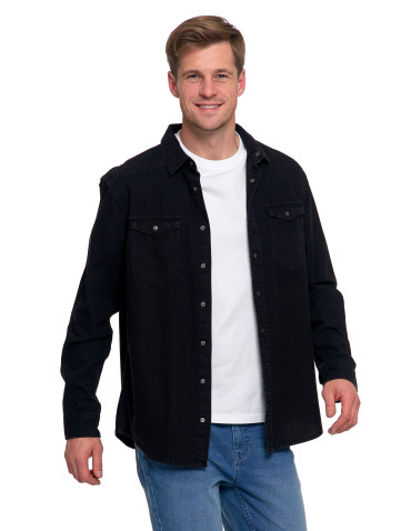 Koszulki, topy, koszule - Koszula męska jeansowa denim klasyczna CZARNY - produkt 5