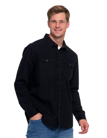 Koszulki, topy, koszule - Koszula męska jeansowa denim klasyczna CZARNY - produkt 6