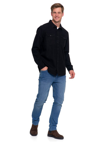 Koszulki, topy, koszule - Koszula męska jeansowa denim klasyczna CZARNY - produkt 8
