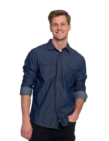 Koszulki, topy, koszule - Koszula męska jeansowa denim klasyczna JEANS - produkt 4