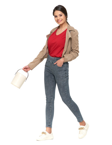 Koszulki i topy - Koszulka damska bawełna Premium T-shirt dekolt w serek CZERWONY - produkt 6