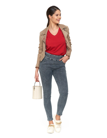 Koszulki i topy - Koszulka damska bawełna Premium T-shirt dekolt w serek CZERWONY - produkt 4