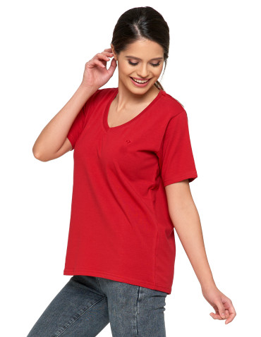 Koszulki i topy - Koszulka damska bawełna Premium T-shirt dekolt w serek CZERWONY - produkt 1