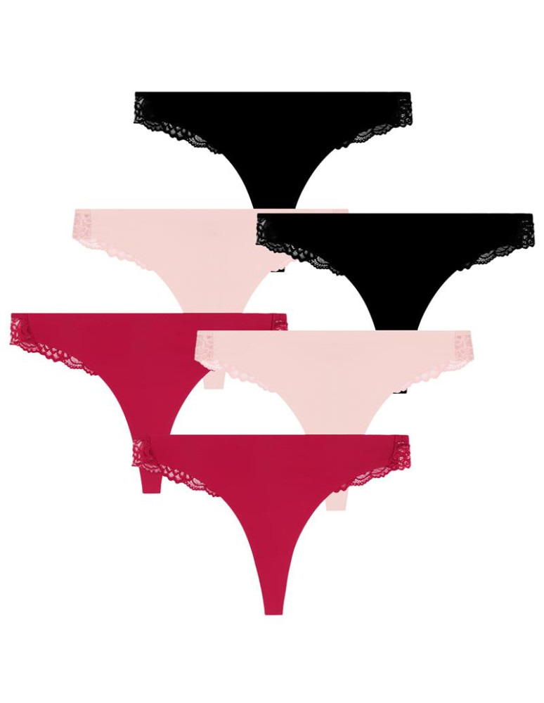 Majtki stringi damskie z koronką 6-pak WIELOKOLOROWY