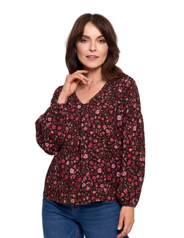 Nowości - Bluzka damska z bufiastymi rękawami BORDOWY - produkt 5