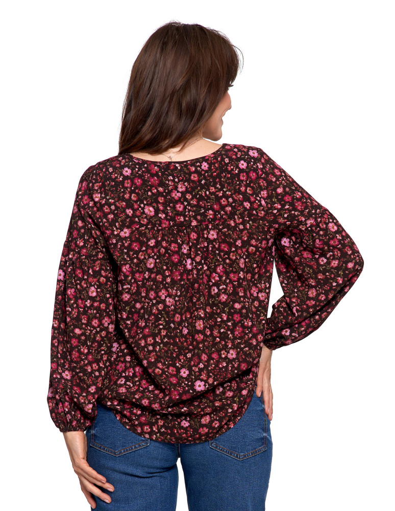 Nowości - Bluzka damska z bufiastymi rękawami BORDOWY  - produkt moraj.pl 4