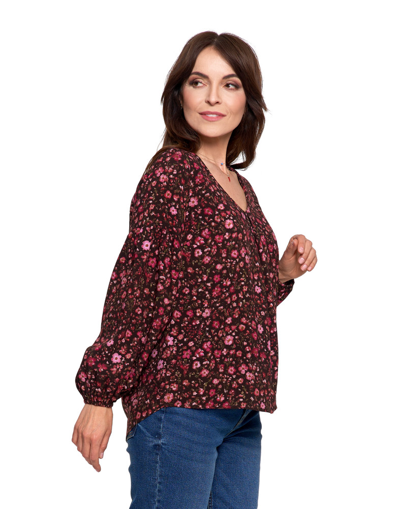 Nowości - Bluzka damska z bufiastymi rękawami BORDOWY  - produkt moraj.pl 7