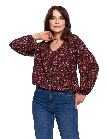 Nowości - Bluzka damska z bufiastymi rękawami BORDOWY - produkt 13