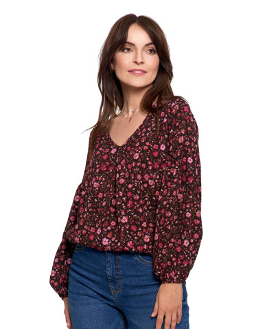 Nowości - Bluzka damska z bufiastymi rękawami BORDOWY - produkt 14