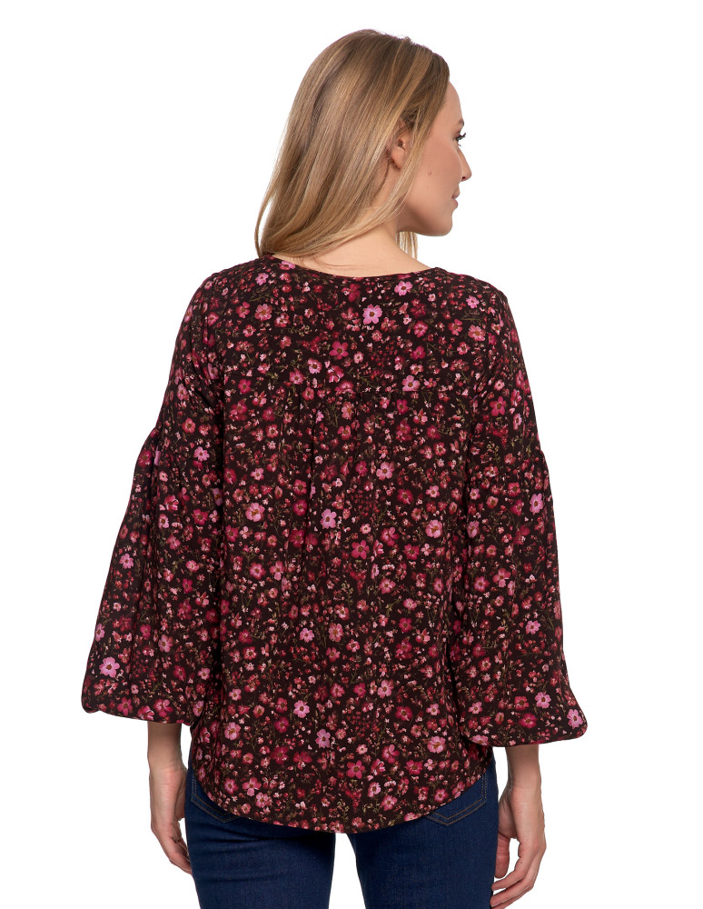Nowości - Bluzka damska z bufiastymi rękawami BORDOWY  - produkt moraj.pl 3