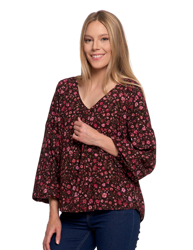 Nowości - Bluzka damska z bufiastymi rękawami BORDOWY  - produkt moraj.pl 15