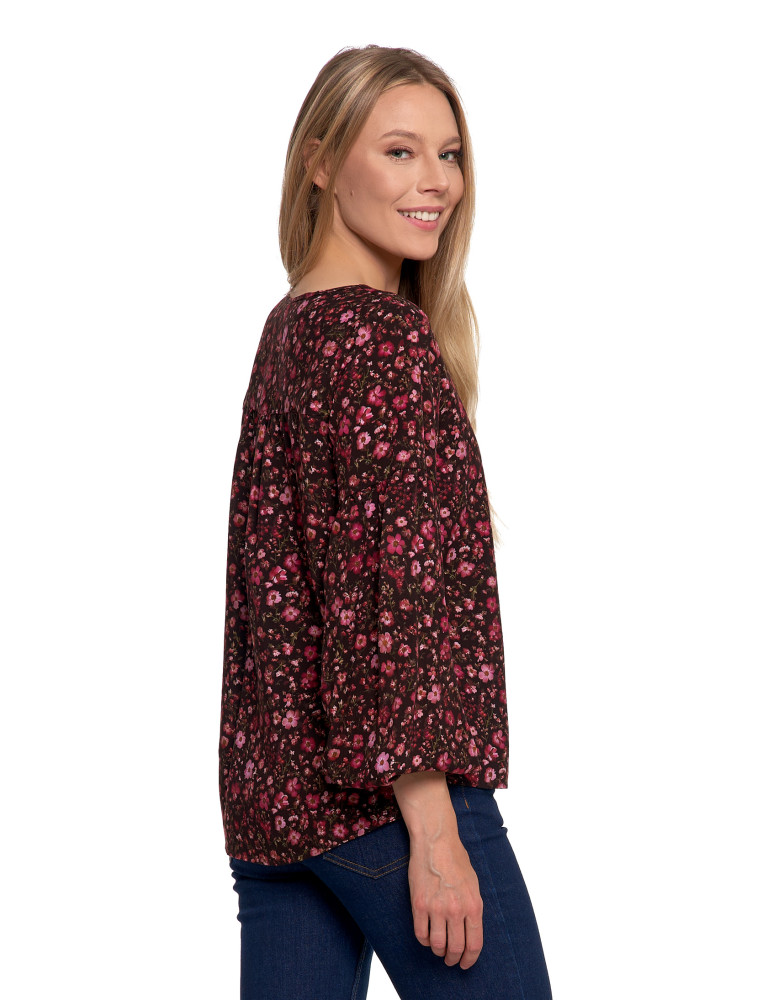 Nowości - Bluzka damska z bufiastymi rękawami BORDOWY  - produkt moraj.pl 16