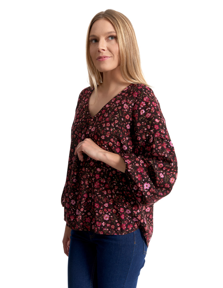Nowości - Bluzka damska z bufiastymi rękawami BORDOWY  - produkt moraj.pl 19