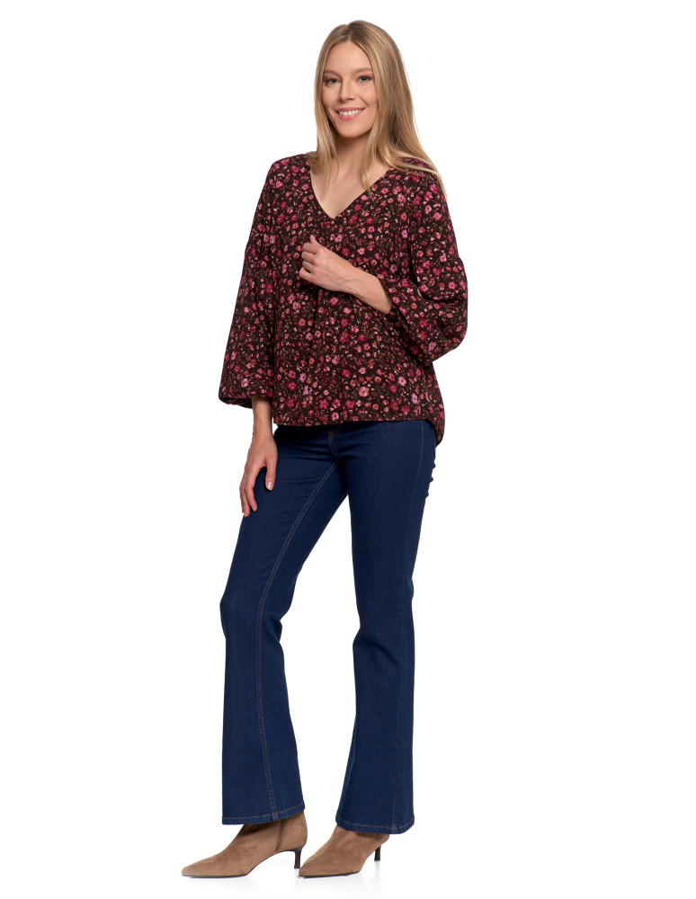 Nowości - Bluzka damska z bufiastymi rękawami BORDOWY  - produkt moraj.pl 20