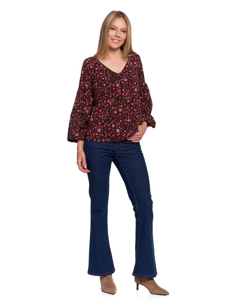 Nowości - Bluzka damska z bufiastymi rękawami BORDOWY  - produkt moraj.pl 21