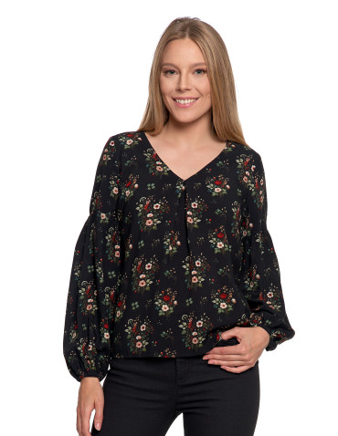 Nowości - Bluzka damska z bufiastymi rękawami CZARNY - produkt 1