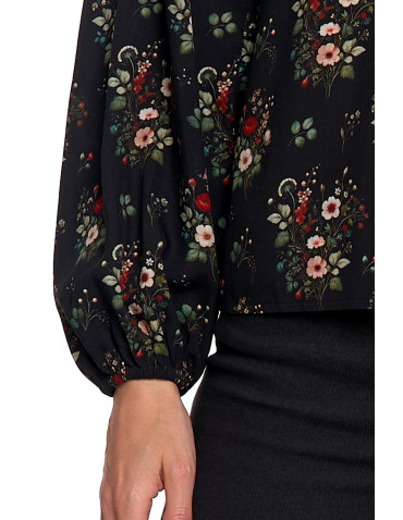 Nowości - Bluzka damska z bufiastymi rękawami CZARNY - produkt 4