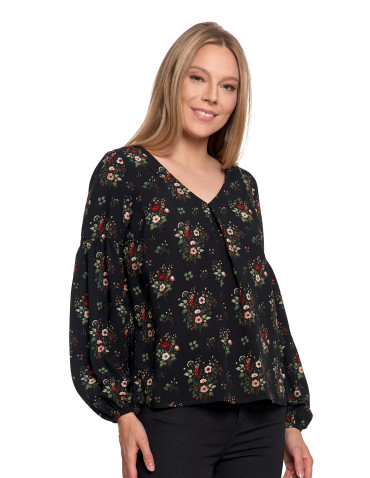 Nowości - Bluzka damska z bufiastymi rękawami CZARNY - produkt 5