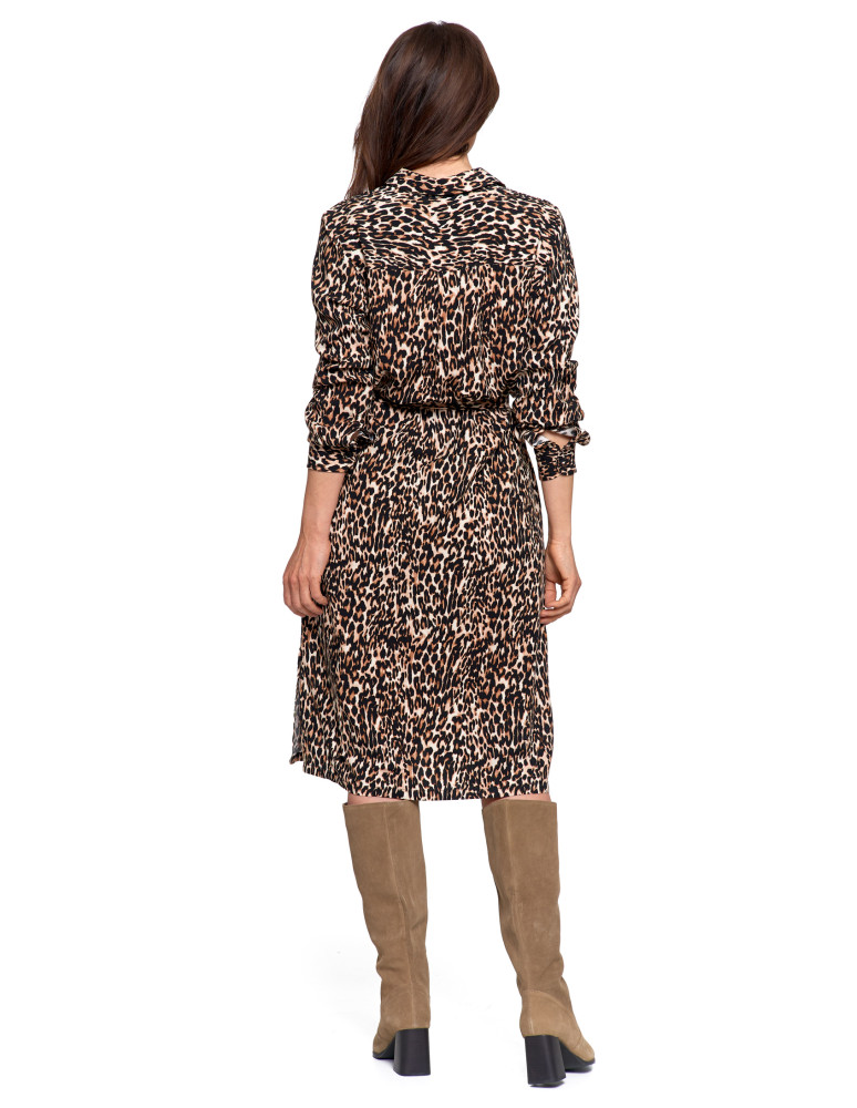 Sukienki - Sukienka damska midi koszulowa z wiskozy BRĄZOWY - produkt moraj.pl 5