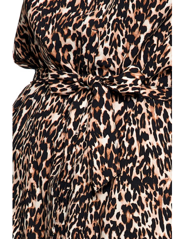 Sukienki - Sukienka damska midi koszulowa z wiskozy BRĄZOWY - produkt 6