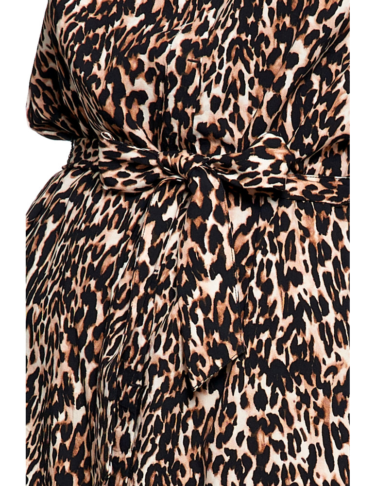 Sukienki - Sukienka damska midi koszulowa z wiskozy BRĄZOWY - produkt moraj.pl 6