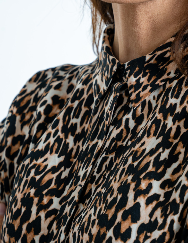 Sukienki - Sukienka damska midi koszulowa z wiskozy BRĄZOWY - produkt moraj.pl 7