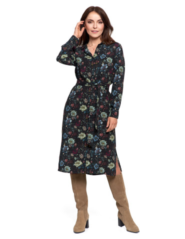 Sukienki - Sukienka damska midi koszulowa z wiskozy CZARNY - produkt 1