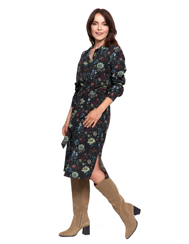 Sukienki - Sukienka damska midi koszulowa z wiskozy CZARNY - produkt moraj.pl 2