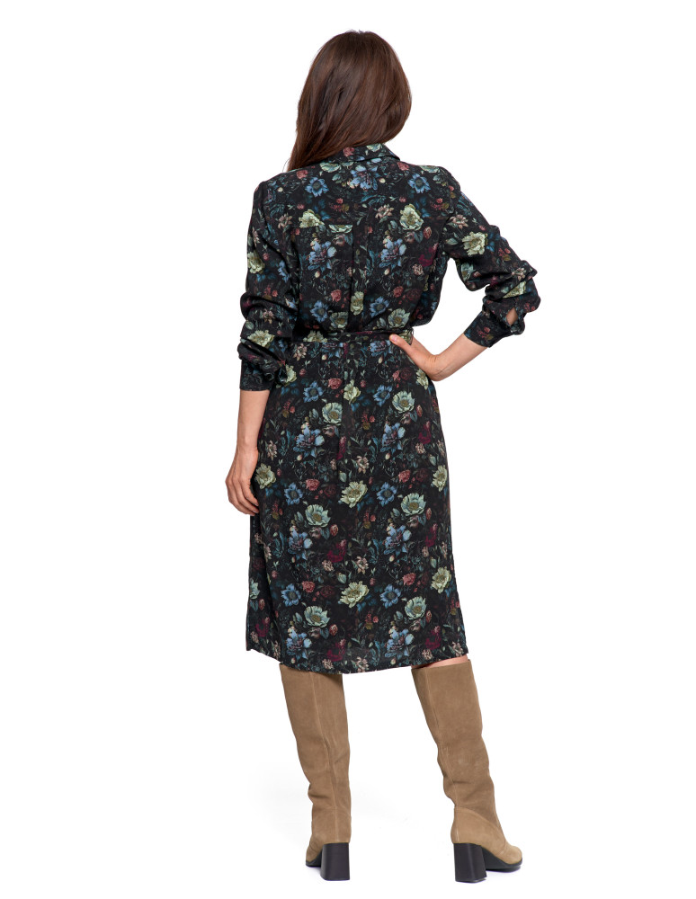 Sukienki - Sukienka damska midi koszulowa z wiskozy CZARNY - produkt moraj.pl 3