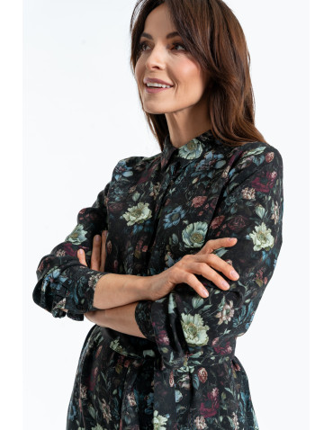 Sukienki - Sukienka damska midi koszulowa z wiskozy CZARNY - produkt 5