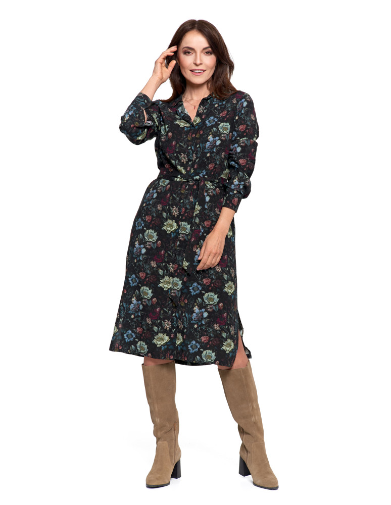 Sukienki - Sukienka damska midi koszulowa z wiskozy CZARNY - produkt moraj.pl 6