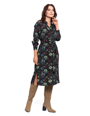 Sukienki - Sukienka damska midi koszulowa z wiskozy CZARNY - produkt 7