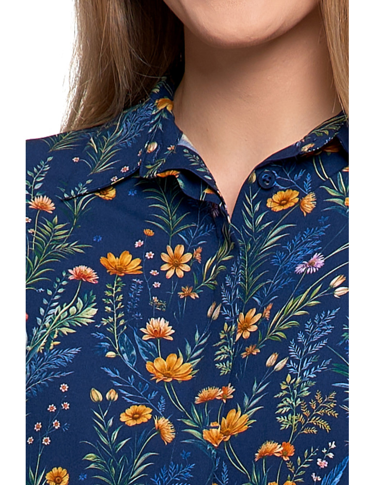 Sukienki - Sukienka damska midi koszulowa z wiskozy GRANATOWY - produkt moraj.pl 5