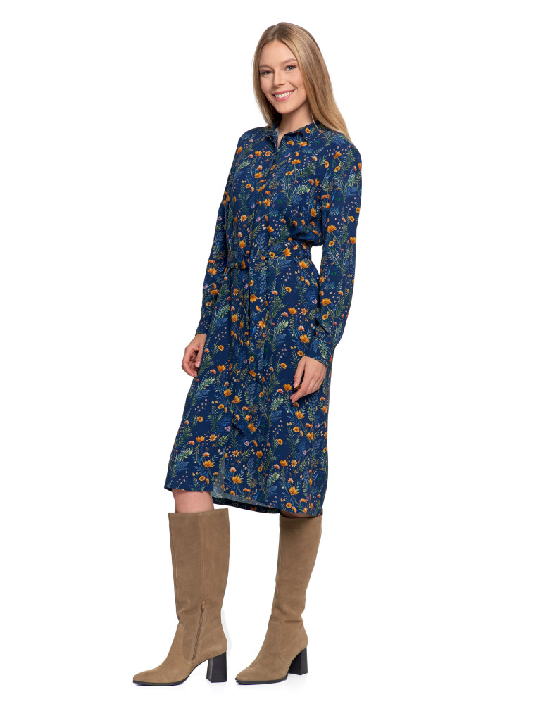 Sukienki - Sukienka damska midi koszulowa z wiskozy GRANATOWY - produkt moraj.pl 6