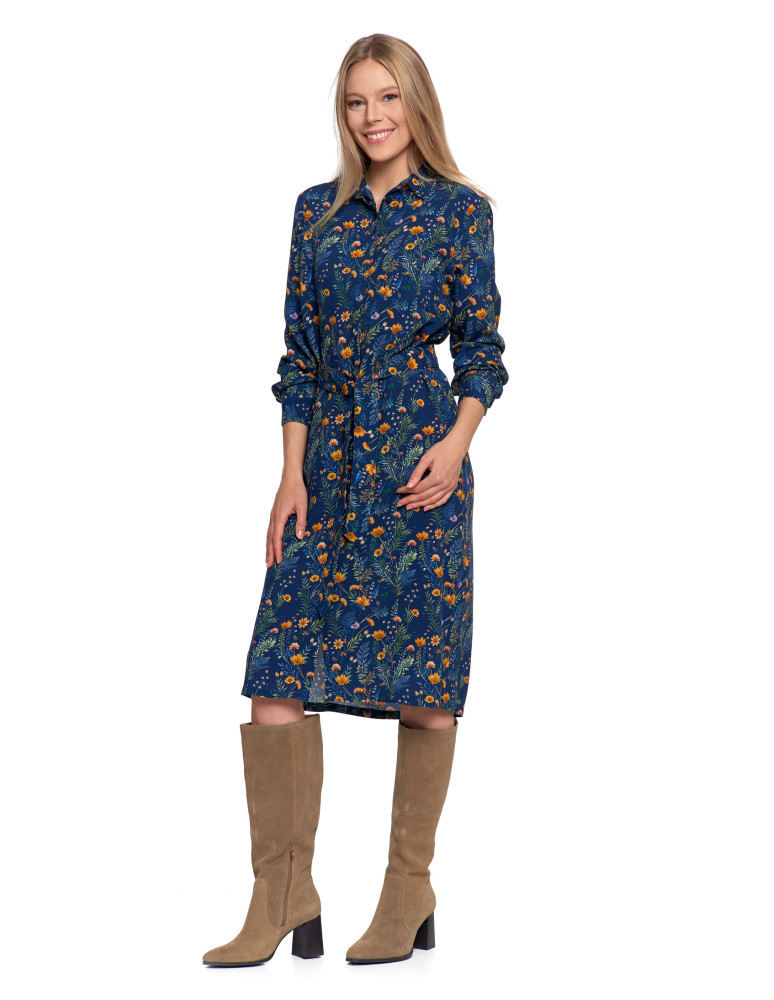 Sukienki - Sukienka damska midi koszulowa z wiskozy GRANATOWY - produkt moraj.pl 7