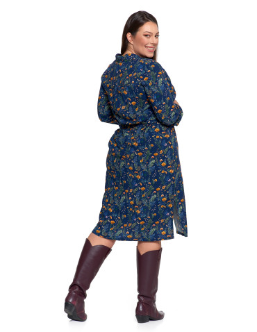 Sukienki - Sukienka damska midi koszulowa z wiskozy GRANATOWY - produkt 10