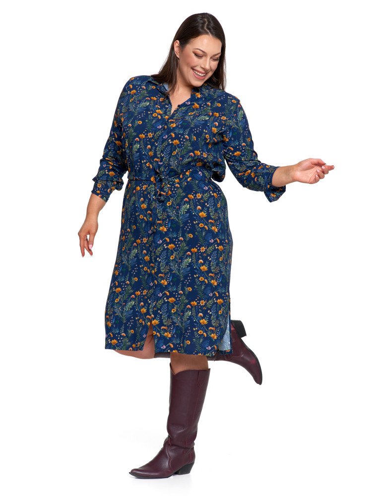 Sukienki - Sukienka damska midi koszulowa z wiskozy GRANATOWY - produkt moraj.pl 11