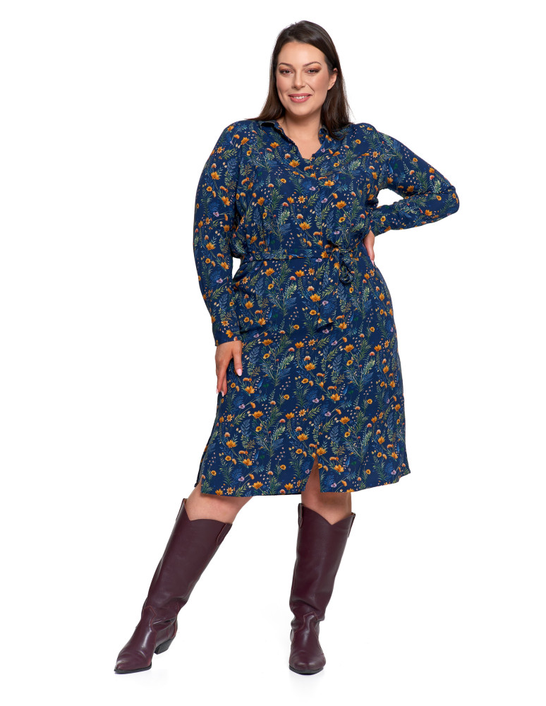 Sukienki - Sukienka damska midi koszulowa z wiskozy GRANATOWY - produkt moraj.pl 12