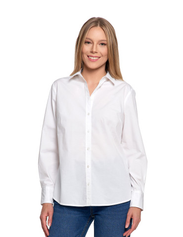 Bluzki i koszule - Koszula damska z długim rękawem bawełniana BIAŁY - produkt 1