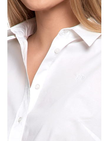 Bluzki i koszule - Koszula damska z długim rękawem bawełniana BIAŁY - produkt 3