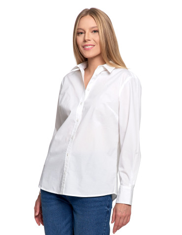 Bluzki i koszule - Koszula damska z długim rękawem bawełniana BIAŁY - produkt 6