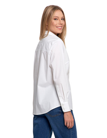 Bluzki i koszule - Koszula damska z długim rękawem bawełniana BIAŁY - produkt 8