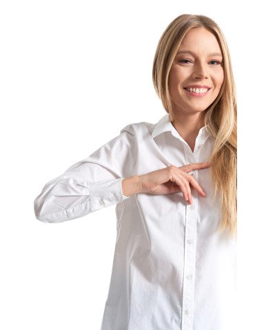 Bluzki i koszule - Koszula damska z długim rękawem bawełniana BIAŁY - produkt 9