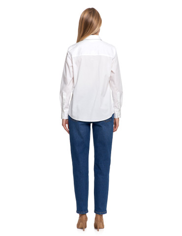 Bluzki i koszule - Koszula damska z długim rękawem bawełniana BIAŁY - produkt 11