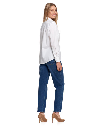 Bluzki i koszule - Koszula damska z długim rękawem bawełniana BIAŁY - produkt 12