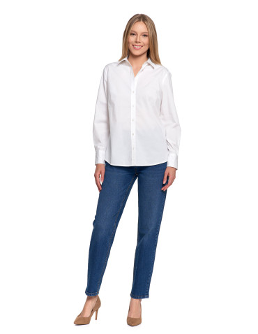 Bluzki i koszule - Koszula damska z długim rękawem bawełniana BIAŁY - produkt 14