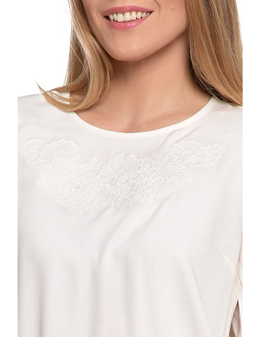 Nowości - Bluzka damska z długim rękawem i subtelnym haftem BIAŁY - produkt 4