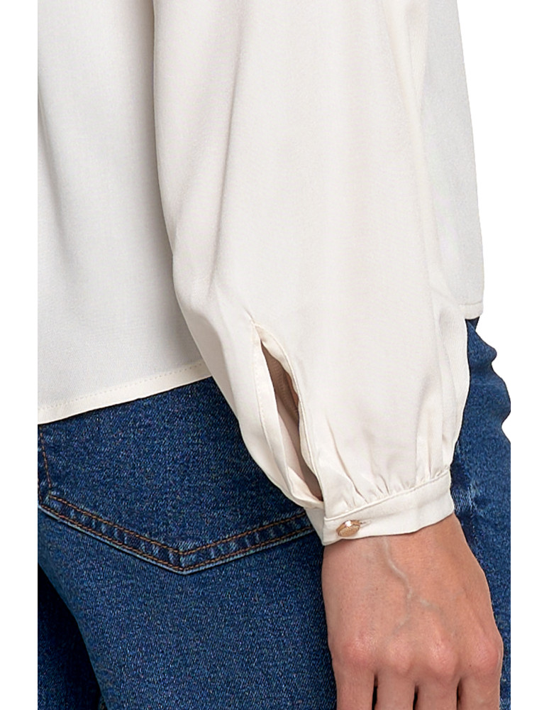 Nowości - Bluzka damska z długim rękawem i subtelnym haftem BIAŁY  - produkt moraj.pl 6